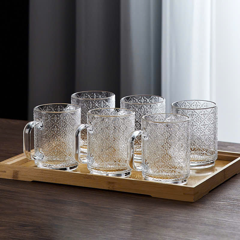 bộ bình cốc thuỷ tinh hoạ tiết quả trám cao cấp