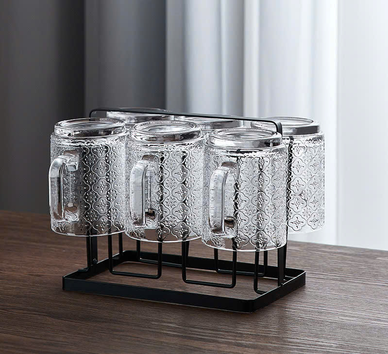 bộ bình cốc thuỷ tinh hoạ tiết quả trám cao cấp