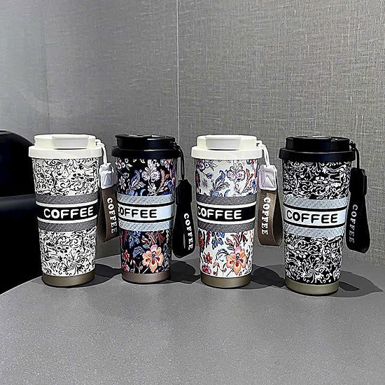 Ly giữ nhiệt Coffee hoạ tiết hoa lá phong cách CHAGEE 500ML