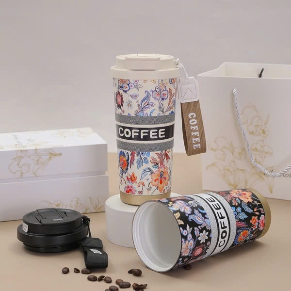 Ly giữ nhiệt Coffee hoạ tiết hoa lá phong cách CHAGEE 500ML
