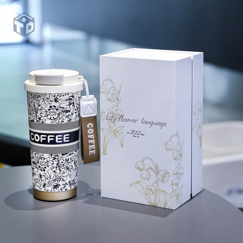 Ly giữ nhiệt Coffee hoạ tiết hoa lá phong cách CHAGEE 500ML