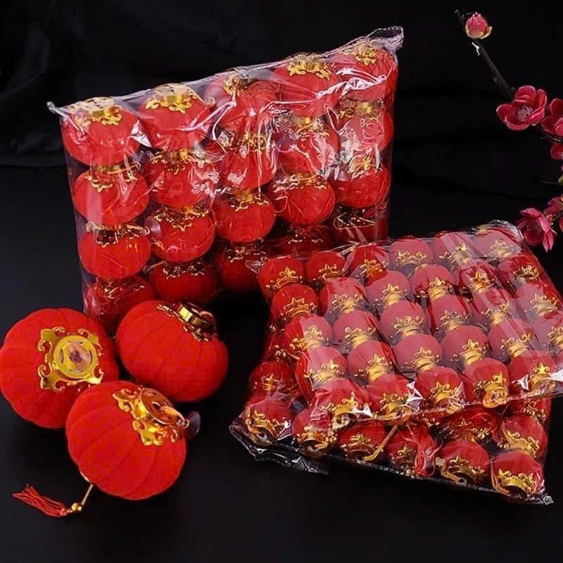 Set 30 quả đèn lồng nhung đỏ trang trí lễ hội Tết SIZE 4