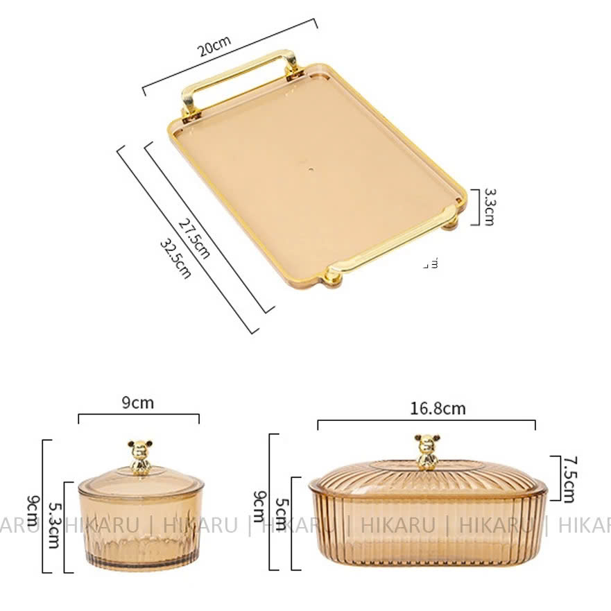 Set 3 khay mứt nắp gấu hổ phách