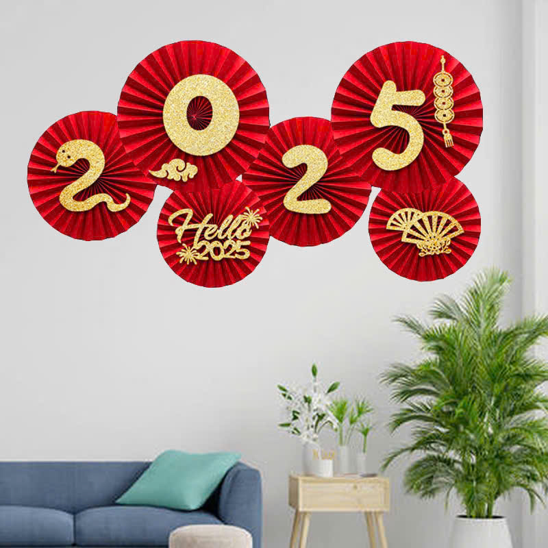 Set 6 Quạt Giấy Trang Trí Tết 2025