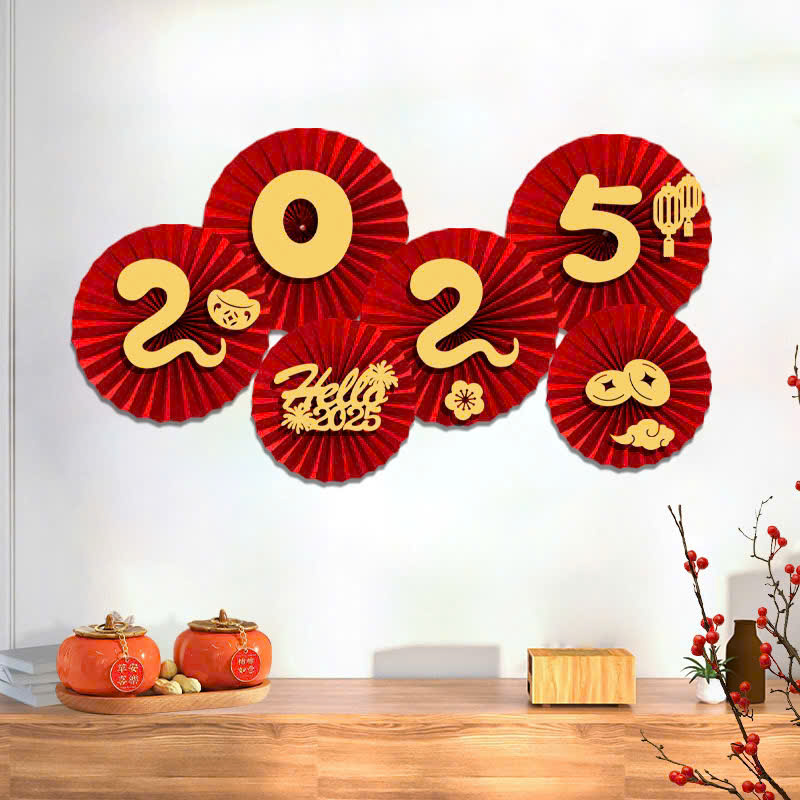 Set 6 Quạt Giấy Trang Trí Tết 2025