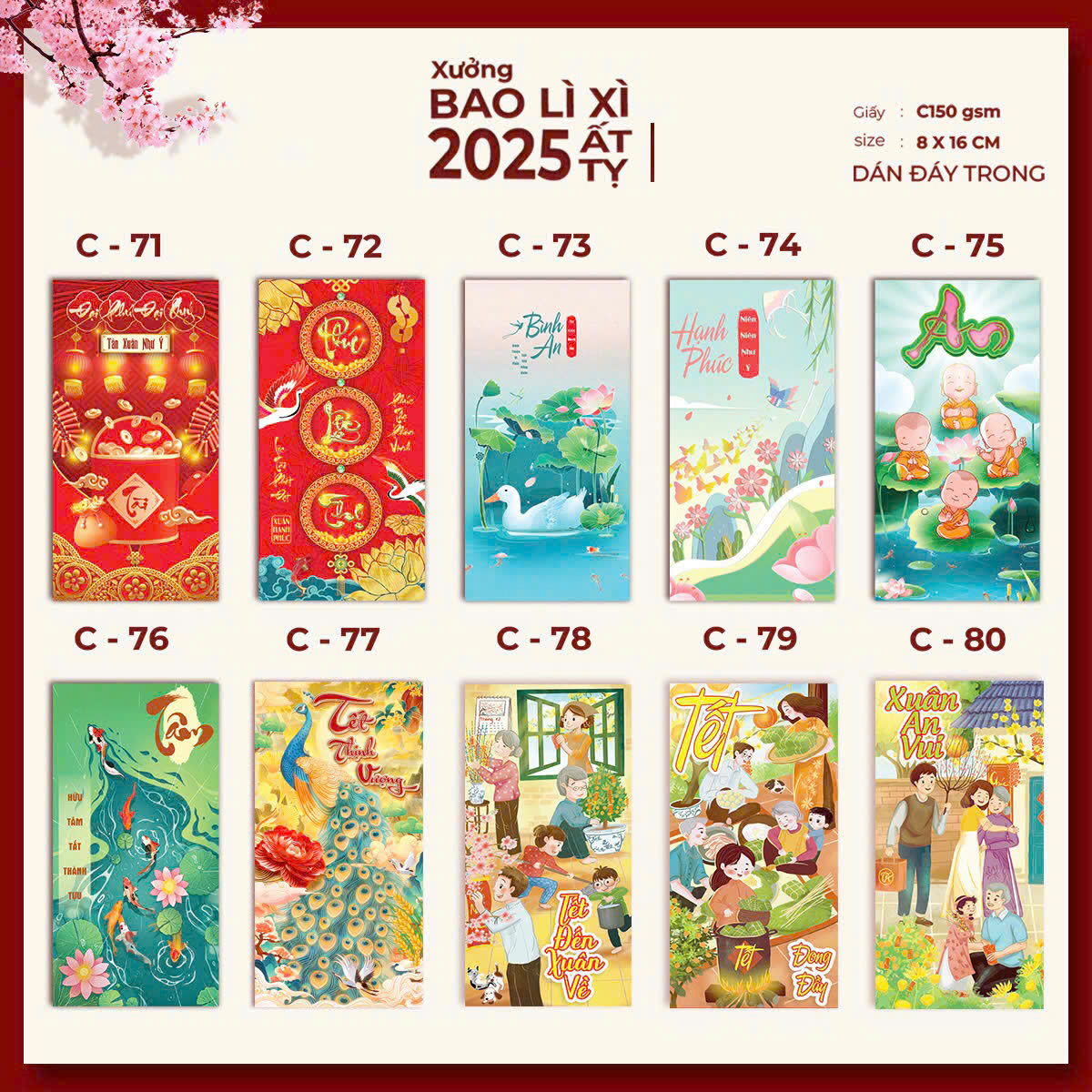 Set 100 bao lì xì Truyền Thống 2025