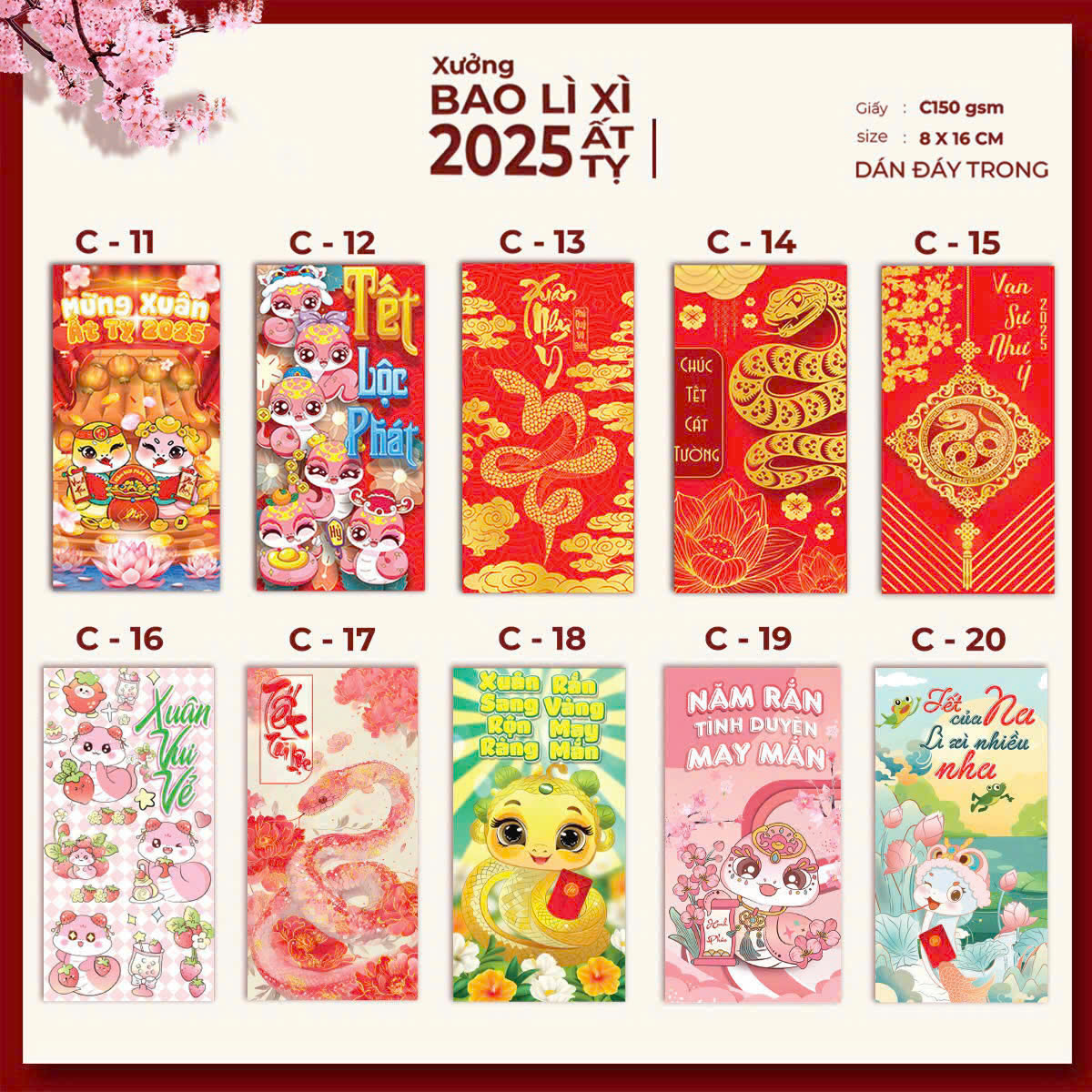 Set 100 bao lì xì Truyền Thống 2025