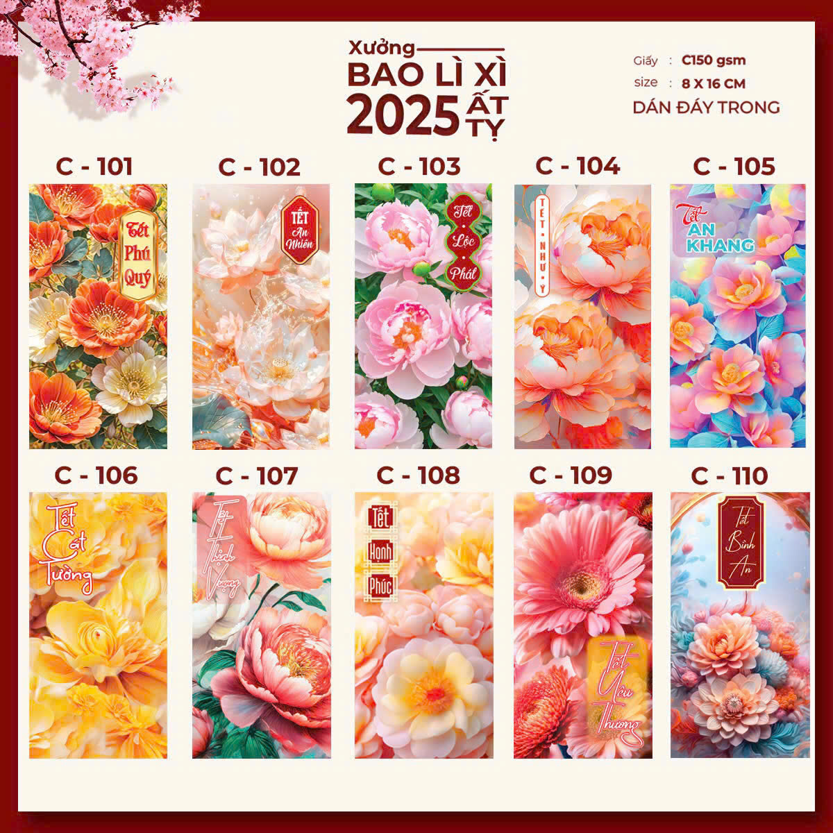 Set 100 bao lì xì Truyền Thống 2025