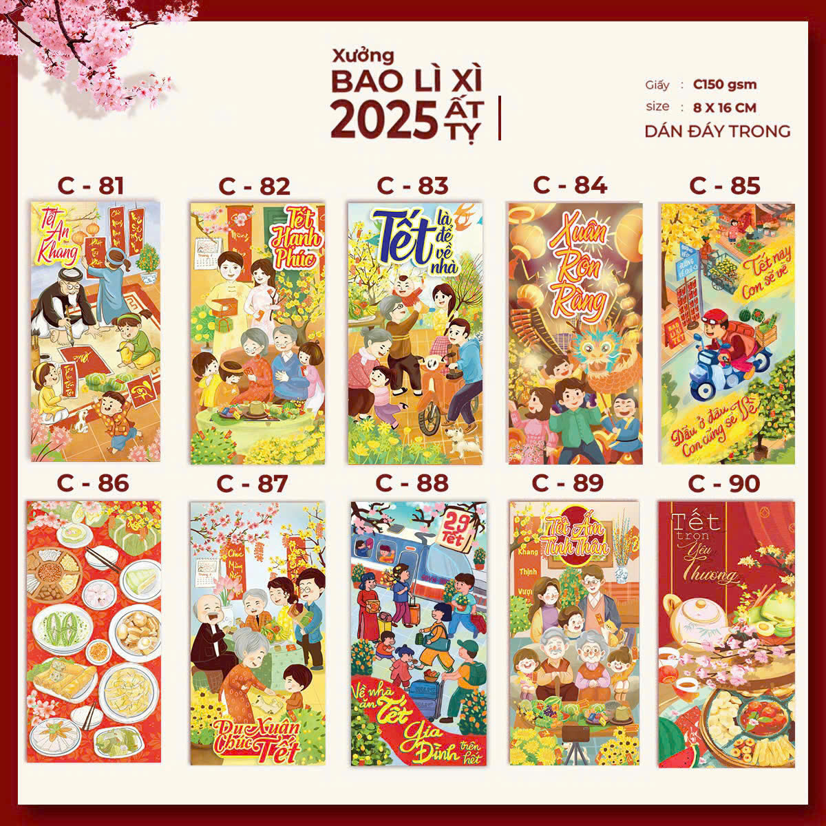 Set 100 bao lì xì Truyền Thống 2025