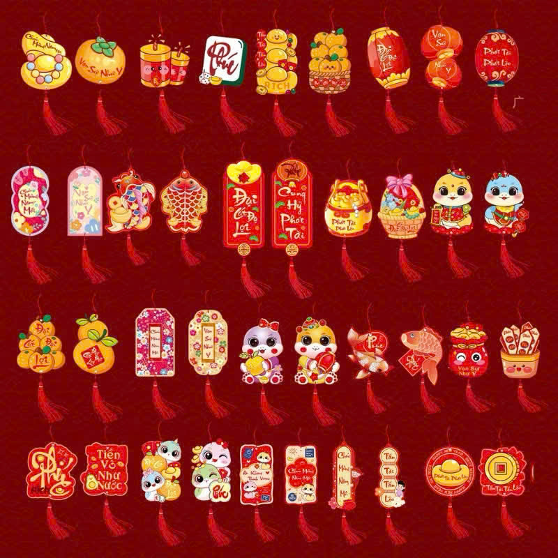 Set 4 miếng dây treo tết 72 chi tiết ngộ ngĩnh 2025