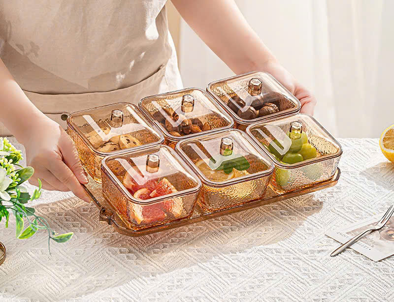 Bộ 6 khay mứt vuông màu hổ phách nhám sang trọng