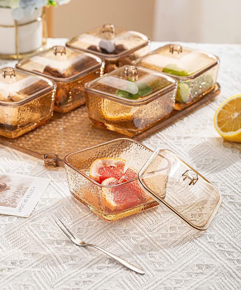 Bộ 6 khay mứt vuông màu hổ phách nhám sang trọng