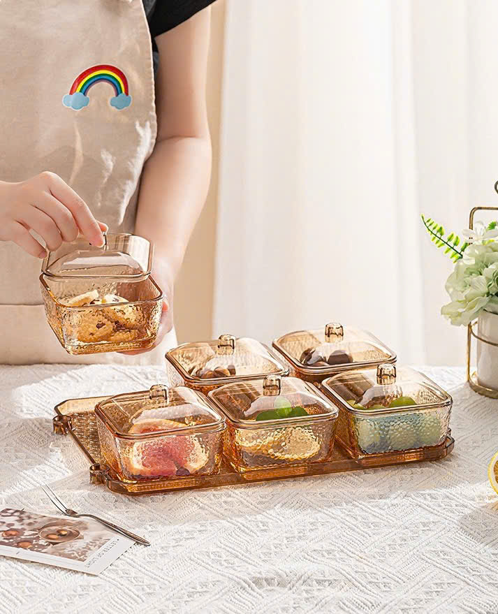 Bộ 6 khay mứt vuông màu hổ phách nhám sang trọng