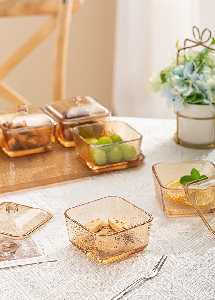 Bộ 6 khay mứt vuông màu hổ phách nhám sang trọng