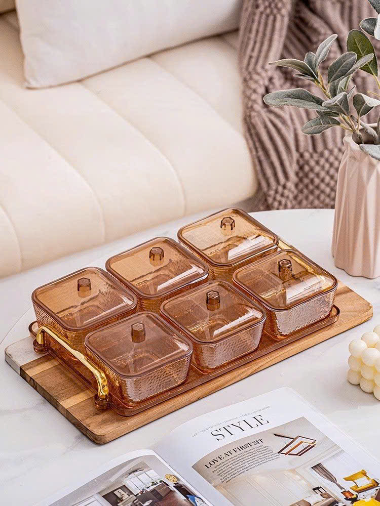 Bộ 6 khay mứt vuông màu hổ phách nhám sang trọng