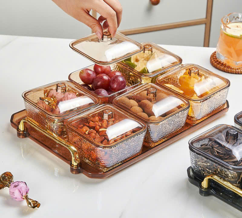 Bộ 6 khay mứt vuông màu hổ phách nhám sang trọng
