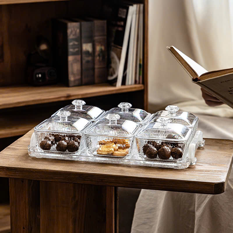 Bộ 6 khay mứt vuông Màu Trắng kèm khay đựng sang trọng