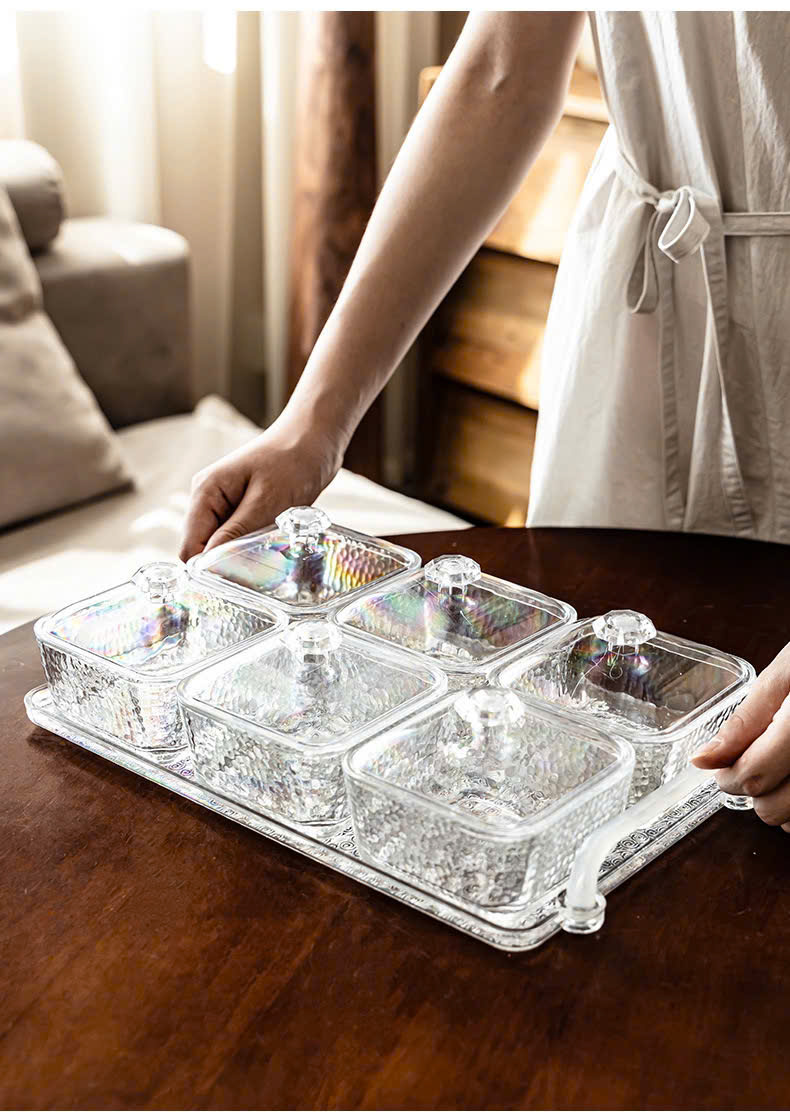 Bộ 6 khay mứt vuông Màu Trắng kèm khay đựng sang trọng