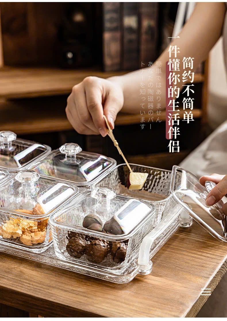 Bộ 6 khay mứt vuông Màu Trắng kèm khay đựng sang trọng