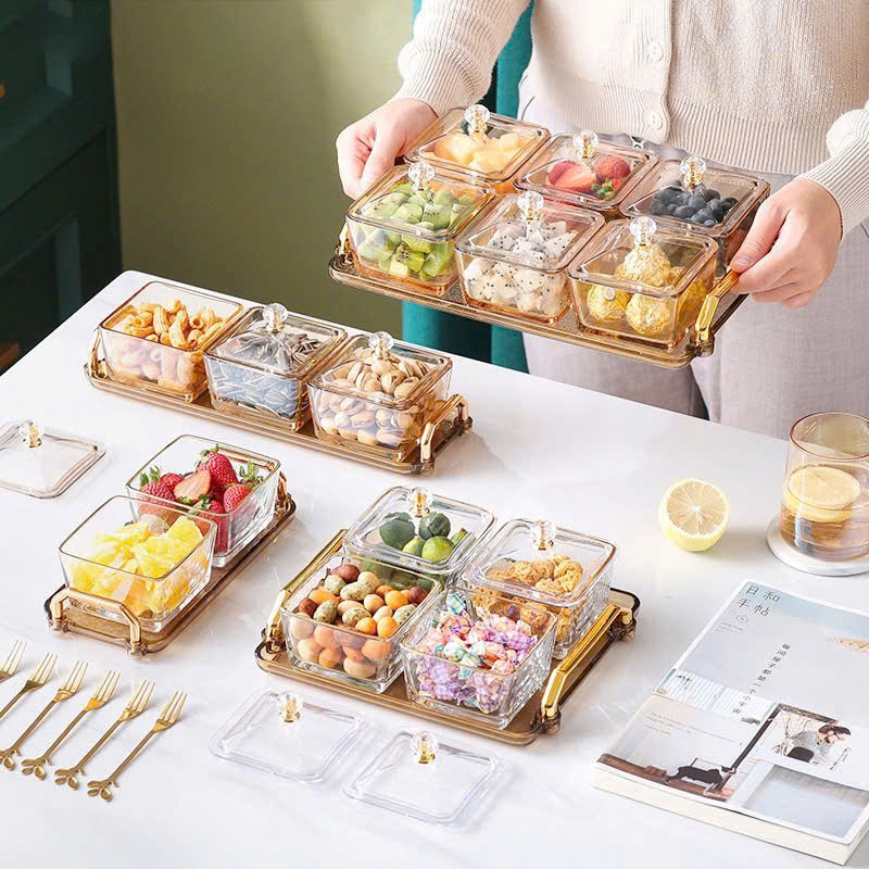 Bộ 6 khay mứt vuông Màu Trắng kèm khay đựng sang trọng