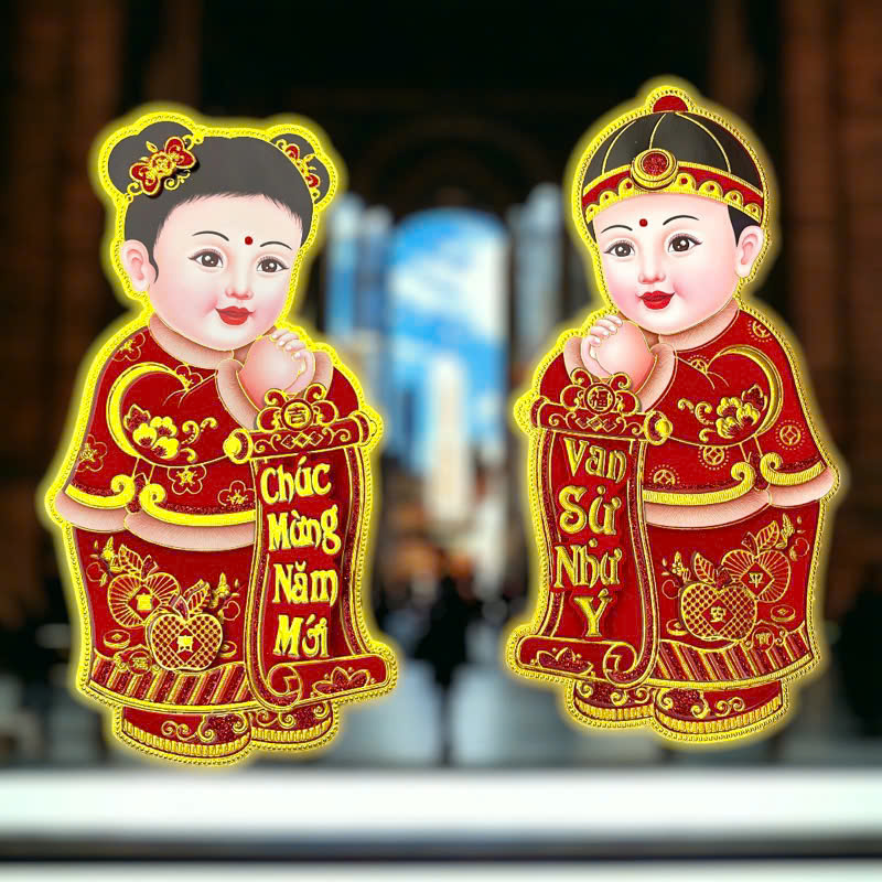 Bộ 2 tấm dán cửa tết Tiên Đồng Ngọc Nữ 60cm