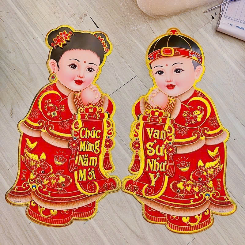 Bộ 2 tấm dán cửa tết Tiên Đồng Ngọc Nữ 60cm