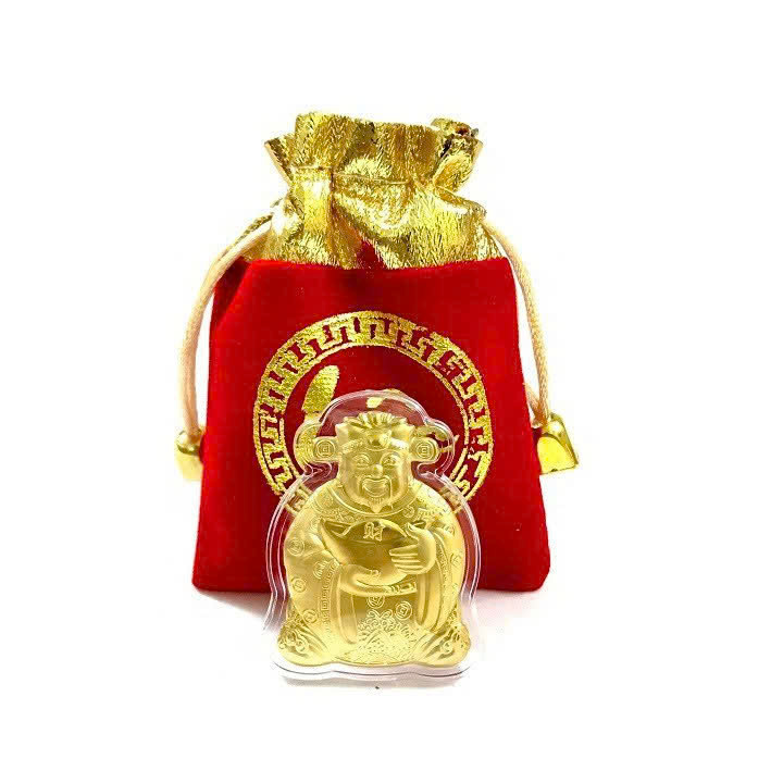 Thỏi thần tài mạ vàng kèm túi nhung may mắn