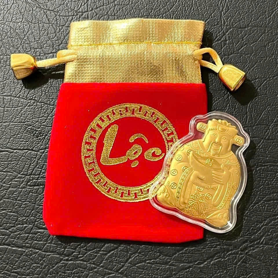 Thỏi thần tài mạ vàng kèm túi nhung may mắn