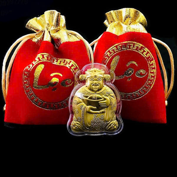 Thỏi thần tài mạ vàng kèm túi nhung may mắn