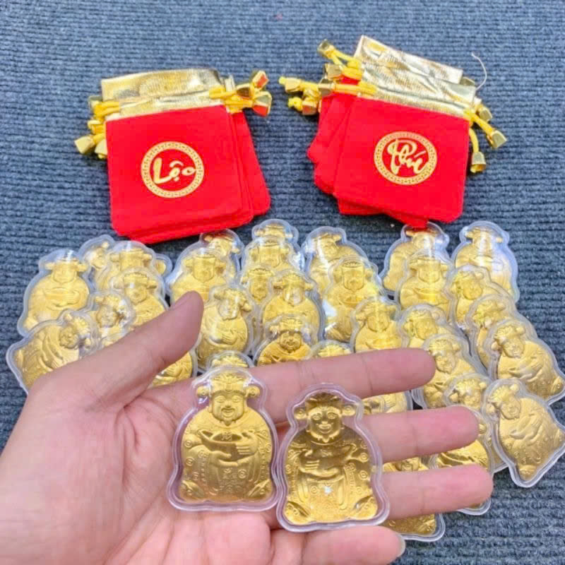 Thỏi thần tài mạ vàng kèm túi nhung may mắn