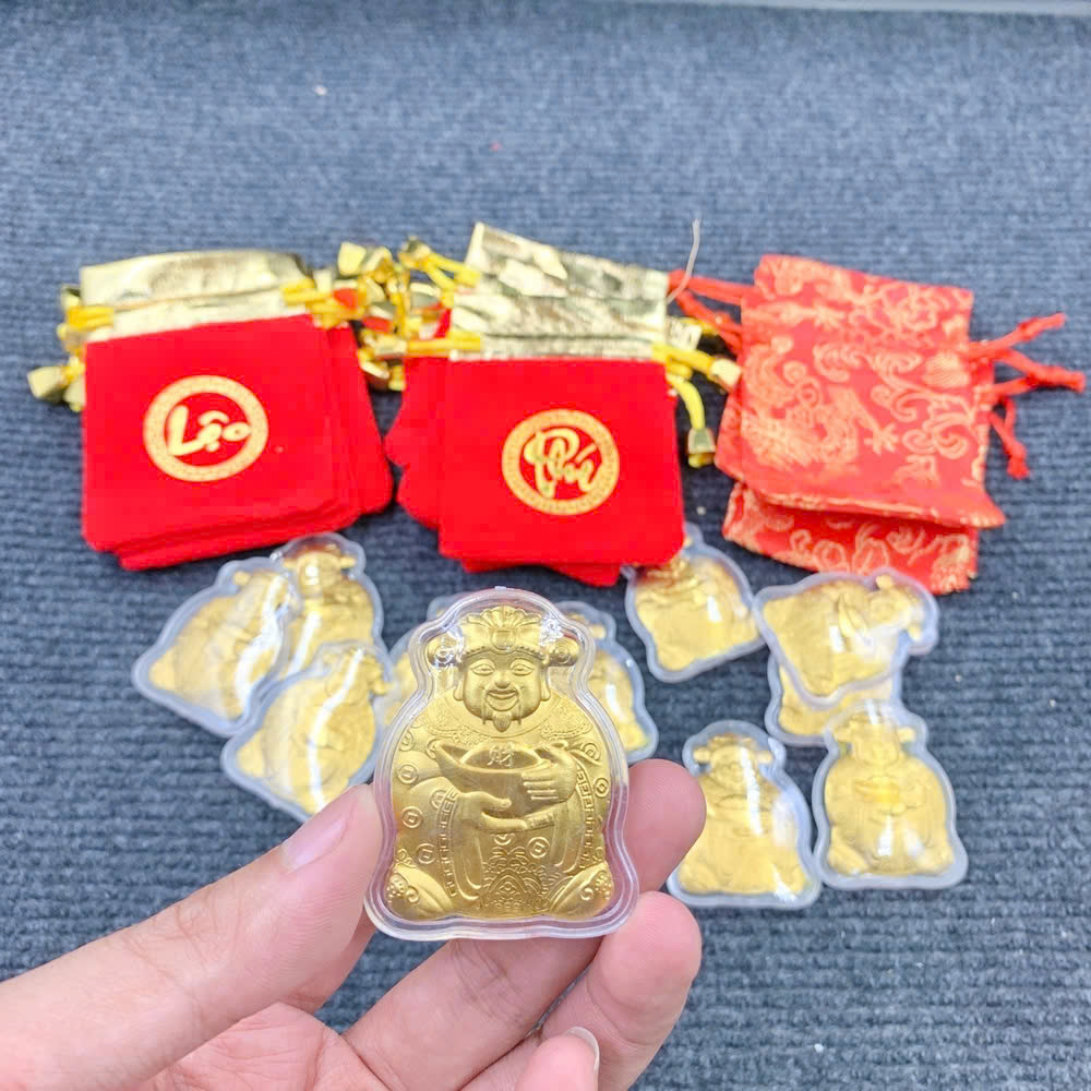 Thỏi thần tài mạ vàng kèm túi nhung may mắn
