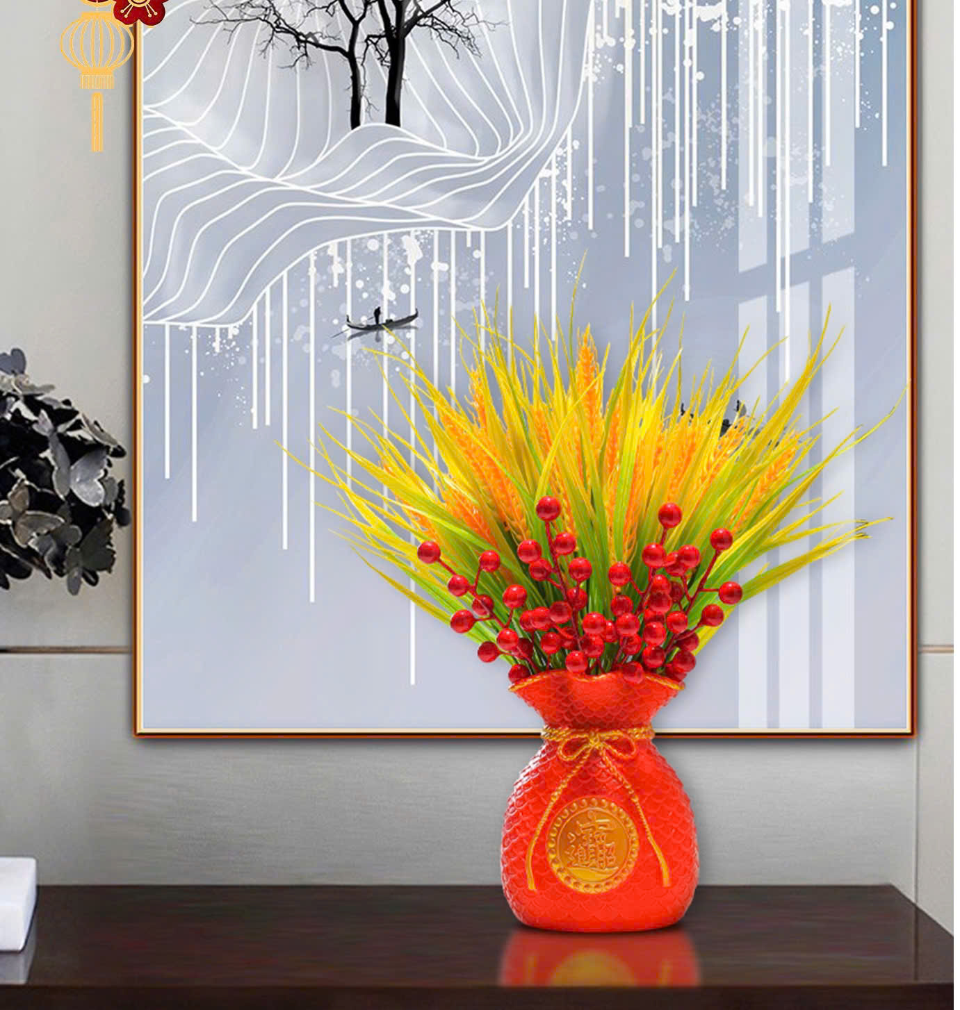 Bình hoa Lúa Nhựa trang trí Tết chiêu tài lộc