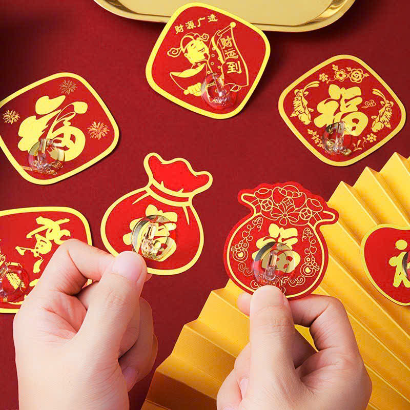 Set 10 móc dán tường siêu dính hình túi tài lộc đỏ