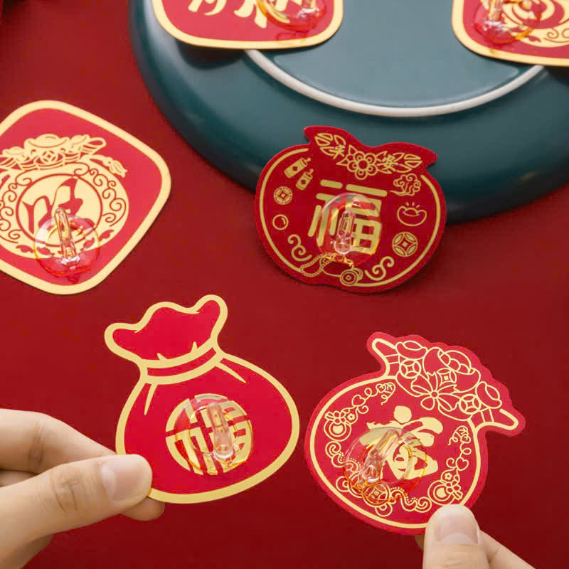 Set 10 móc dán tường siêu dính hình túi tài lộc đỏ
