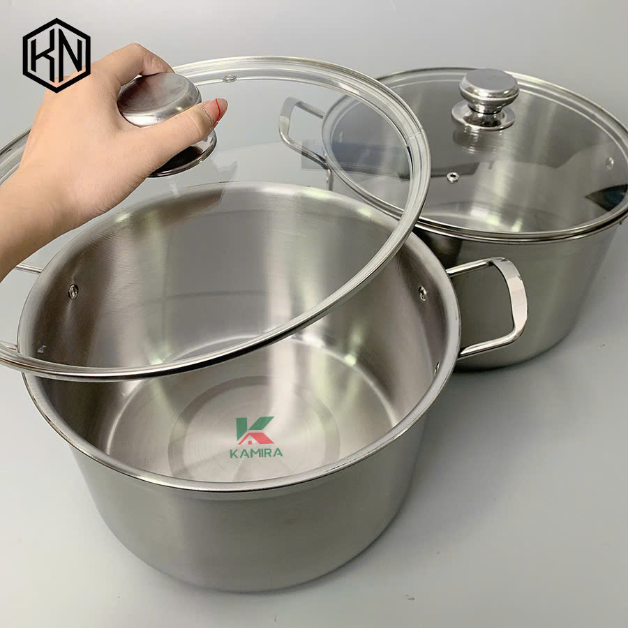 Nồi luộc gà inox cao cấp 30cm nắp kính KAMIRA