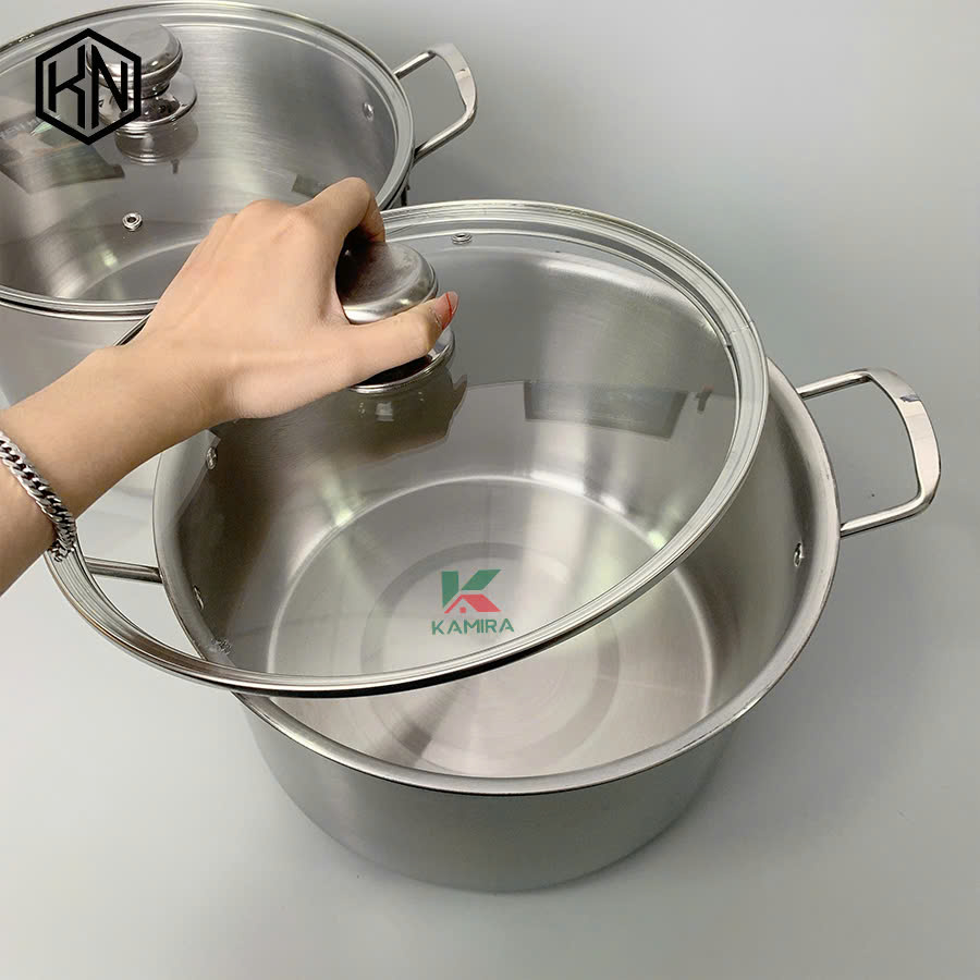 Nồi luộc gà inox cao cấp 30cm nắp kính KAMIRA