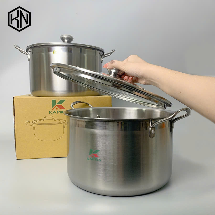 Nồi luộc gà inox cao cấp 30cm nắp kính KAMIRA