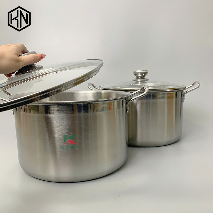 Nồi luộc gà inox cao cấp 30cm nắp kính KAMIRA