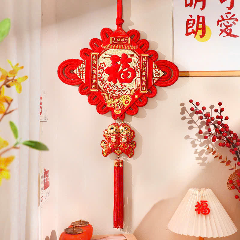 Liễn cá chép nhung đỏ chữ Phúc trang trí Tết