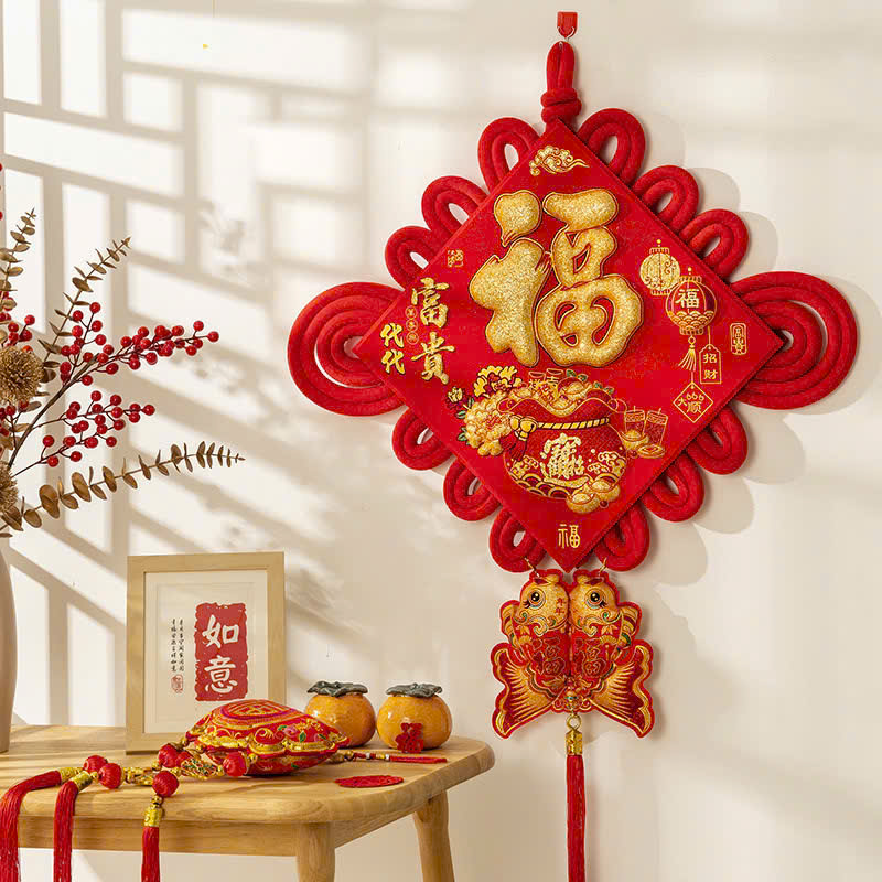 Liễn cá chép nhung đỏ chữ Phúc trang trí Tết