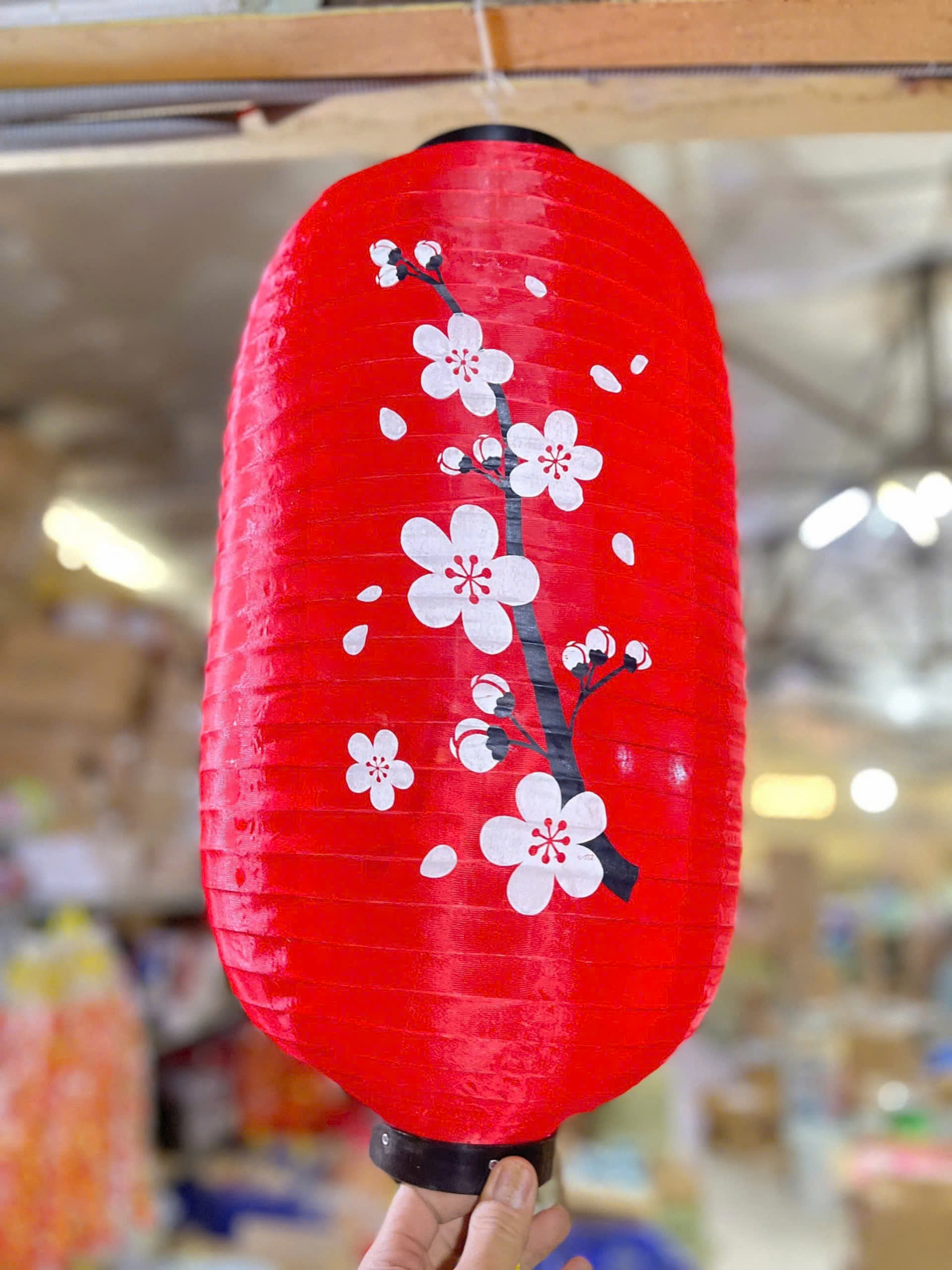 Lồng đèn đỏ loại dài Nhật Bản hoa đào size 12 trang trí Tết