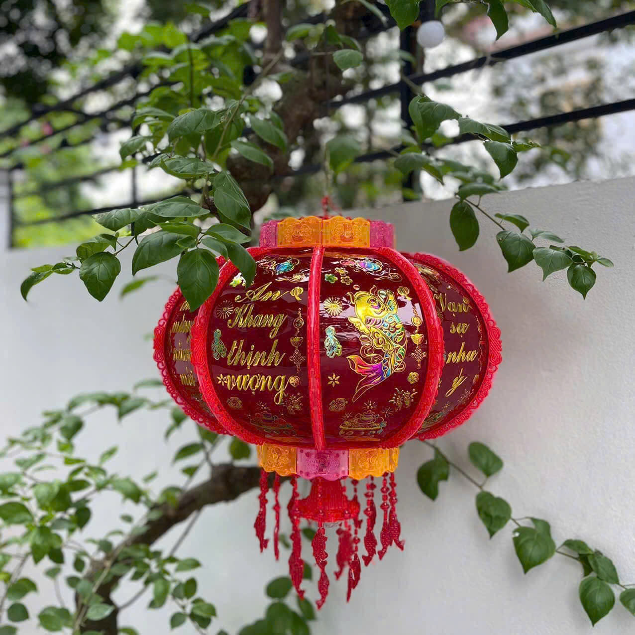 Lồng đèn điện xoay 360 độ trang trí tết size 80cm