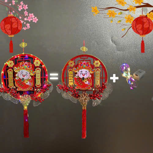 Dải treo Thần tài lắc đầu có đèn LED mẫu tròn trang trí Tết