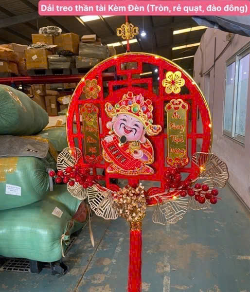 Dải treo Thần tài lắc đầu có đèn LED mẫu tròn trang trí Tết
