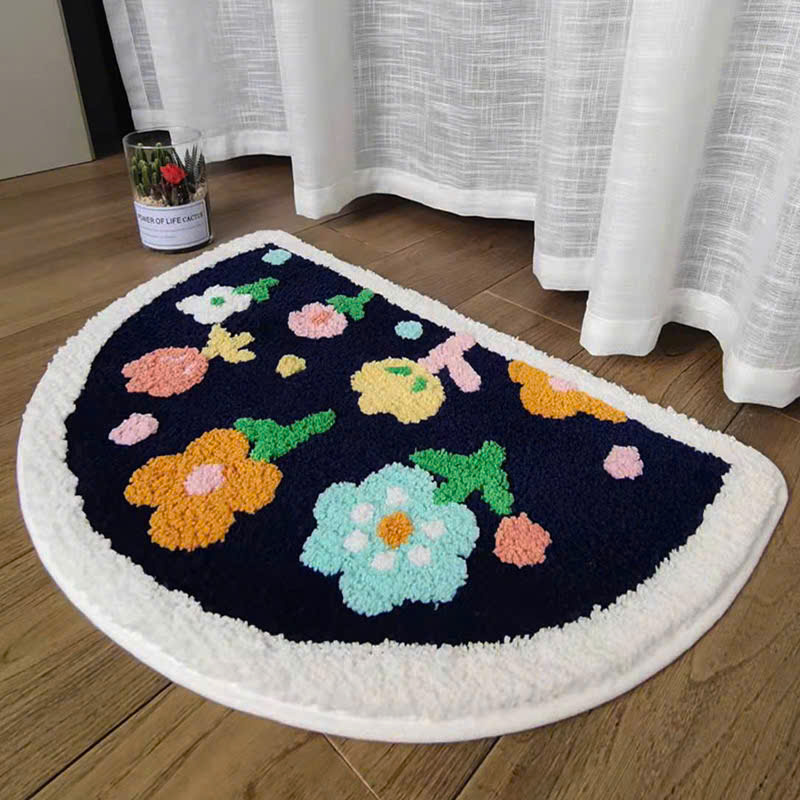 Thảm lau chân hình bán nguyệt 3D hoạ tiết hoa sang trọng