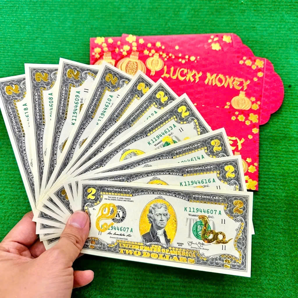 Tiền lì xì may mắn 2USD con Rắn mạ vàng
