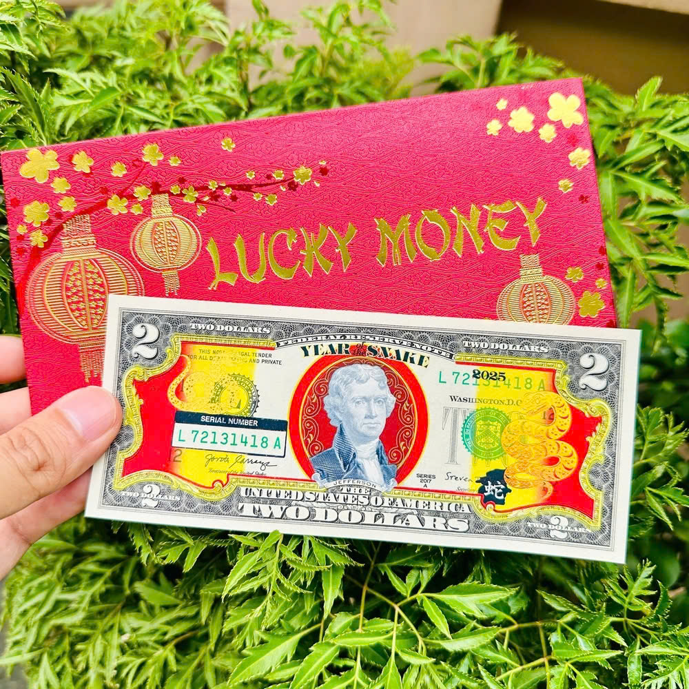 Tiền lì xì may mắn 2USD con Rắn mạ vàng
