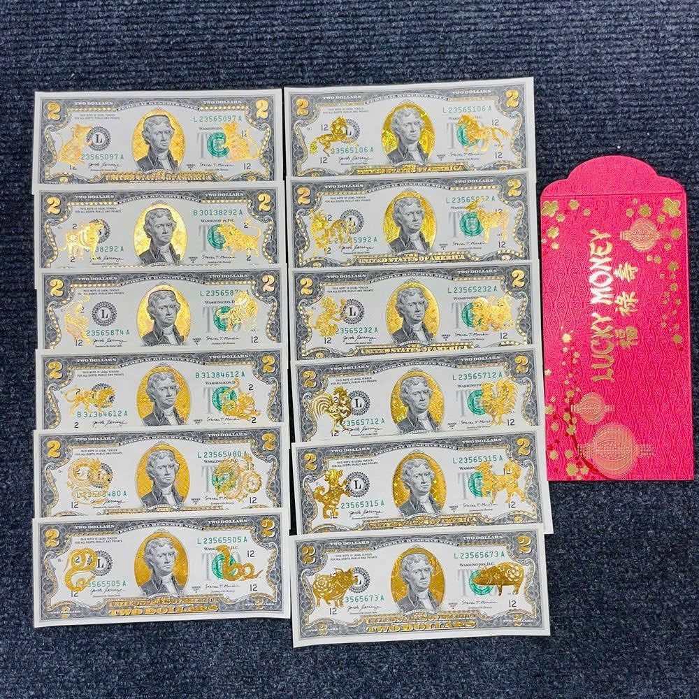 Tiền lì xì may mắn 2USD con Rắn mạ vàng