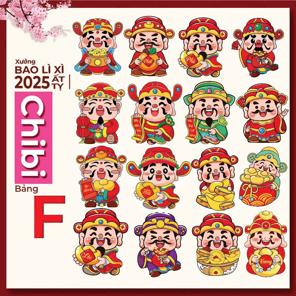Set 100 bao lì xì chibi hoạt hình mẫu mới 2025