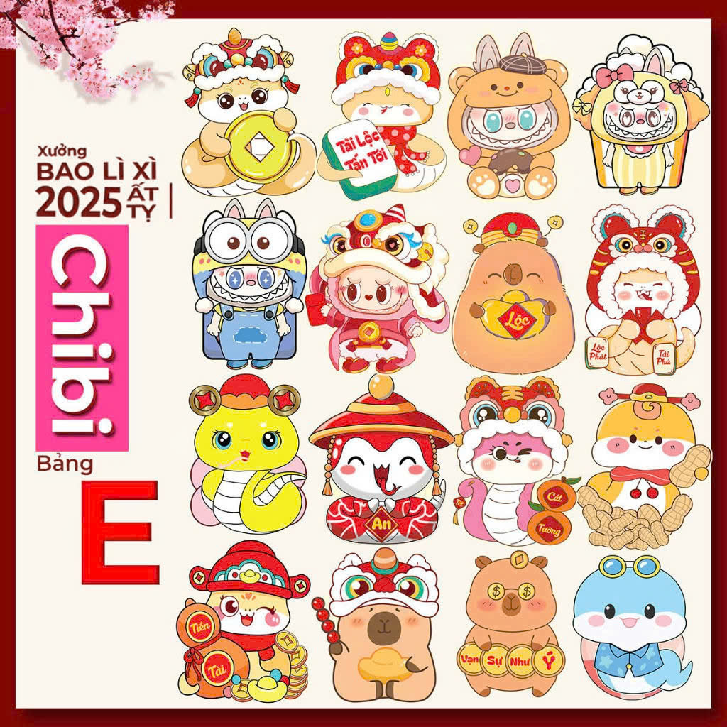 Set 100 bao lì xì chibi hoạt hình mẫu mới 2025